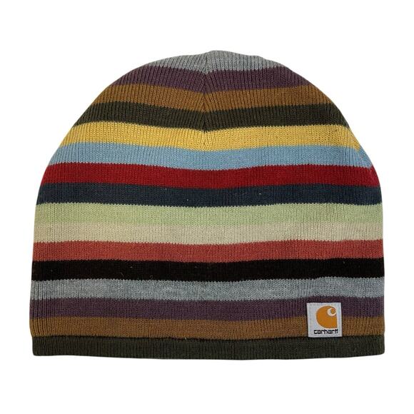 Carhartt Beanie Multicolor Stripe Fleece Lined Knit Hat Adult One Size WA002 - Picture 1 of 10